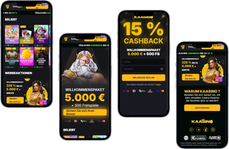 Kaasino Casino Startseite und Spielangebot
