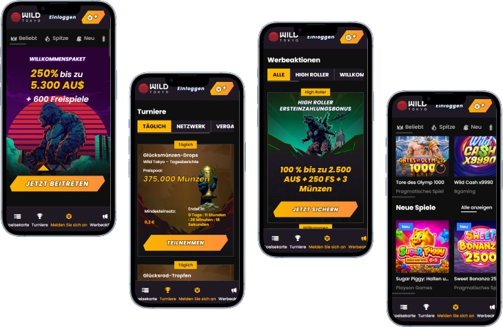 Wild Tokyo Casino Startseite im Cyberpunk-Design